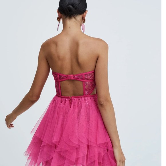 NWT For Love and Lemons Hot Barbie Pink Rosario Corset Bustier Mini Dress M - Picture 7 of 10